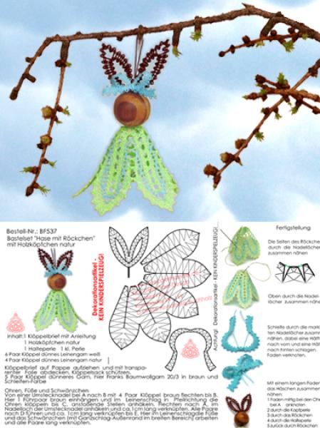 537 Bastelset "Hase im Röckchen" mit Holzköpfchen natur